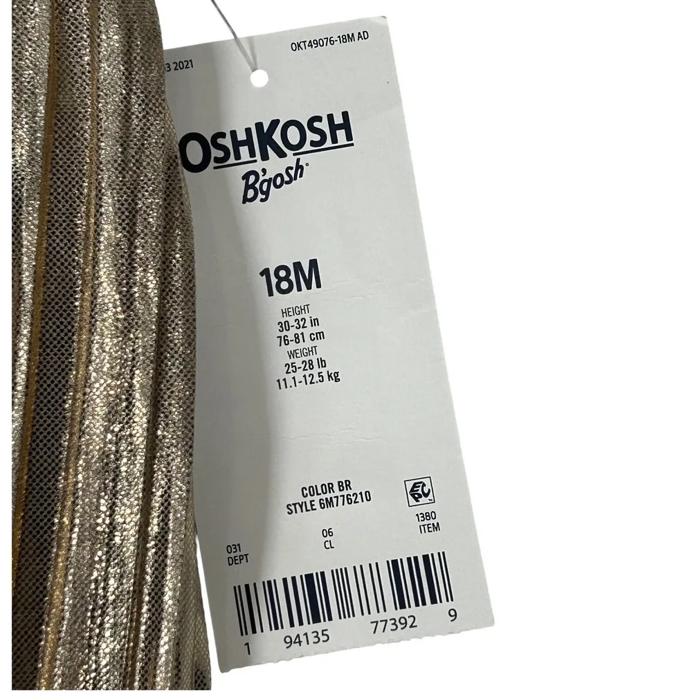 OshKosh B'Gosh Gold Short Ruffle‎ Sleeve Lined Dress Baby Girl size 18M NWT